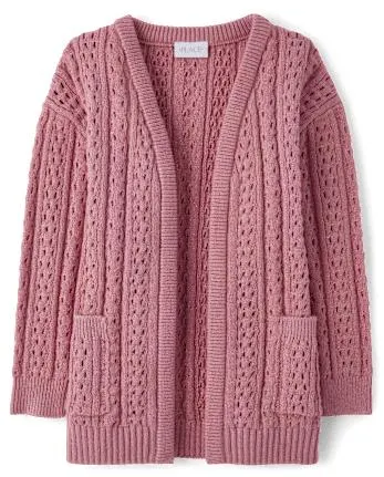 Girls Open Front Cardigan - misty mauve