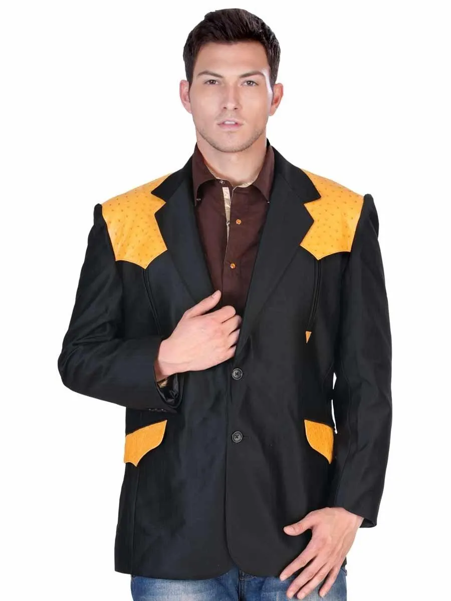 Traje Vaquero Estilo Chalino Completo con Avestruz Original Negro-Mantequilla