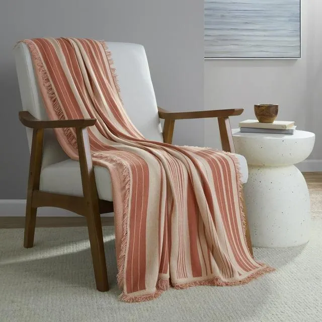 Mainstays Rustic Designs Terracotta Dream Fiona Stripe Cotton Blend Jacquard Knit Tapestry Throw, 50" x 60"