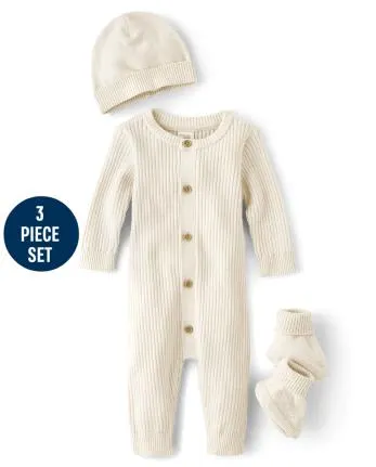 Conjunto de traje de 3 piezas de mameluco de suéter de algodón orgánico acanalado unisex para bebé - De cosecha propia - h/t vanilla