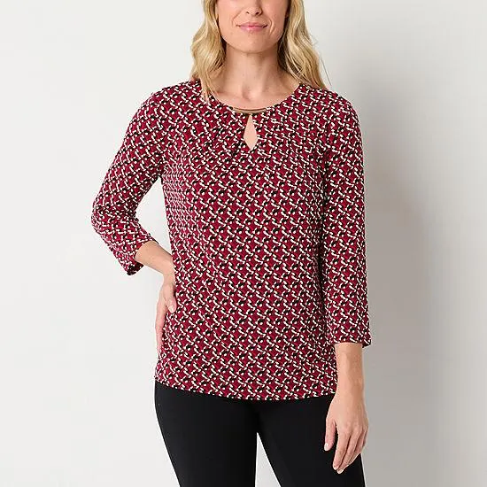 Liz Claiborne Womens Keyhole Neck 3/4 Sleeve Blouse