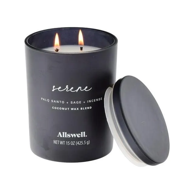 Allswell Serene (Palo Santo + Sage + Incense) Scented 2-Wick 15oz Spa Jar Candle