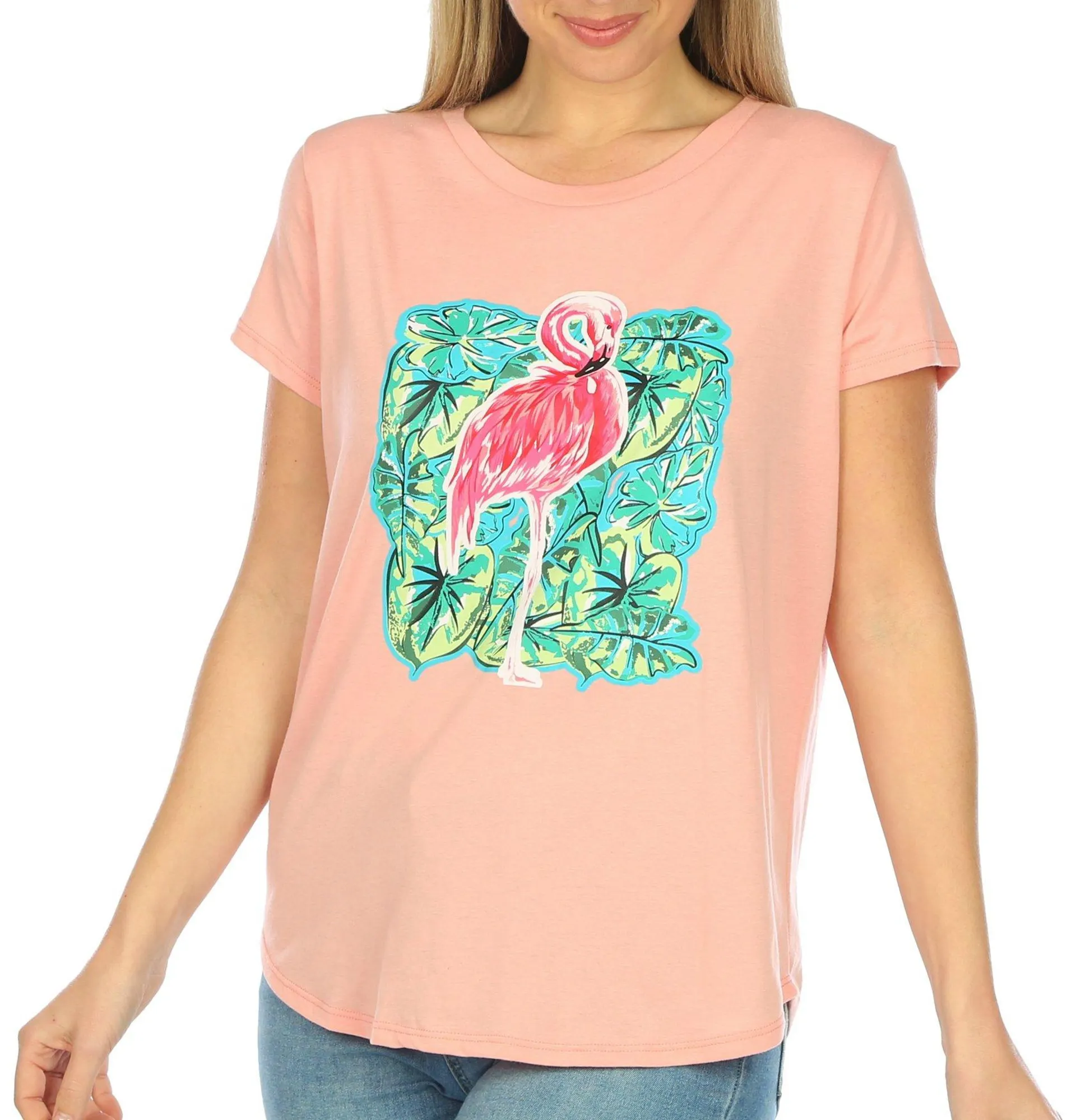 Adiva Womens Flamingo Short Sleeve Tee