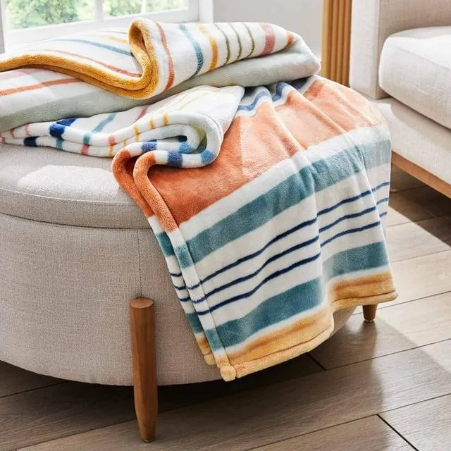 Better Homes & Gardens Printed Heavyweight Ultra Plush Adult Throw, 50” x 72”, Multi Stripe Plaid