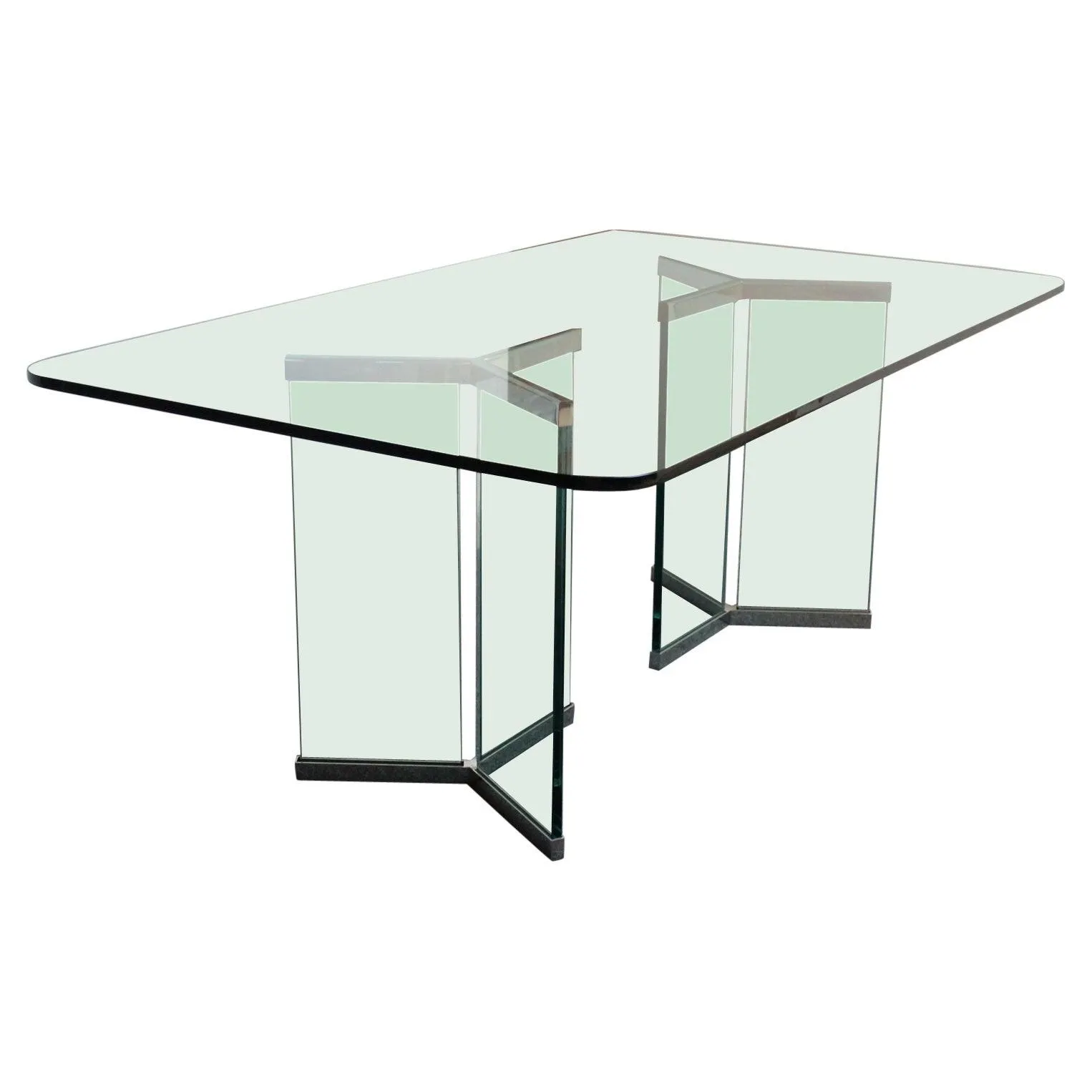 Mesa de comedor vintage de cristal y cromo Modelo 6060 de Leon Rosen para Pace