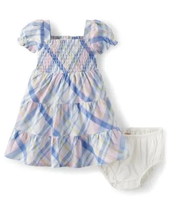 Baby Girls Matching Family Plaid Poplin Tiered Dress - Spring Celebrations - simplywht