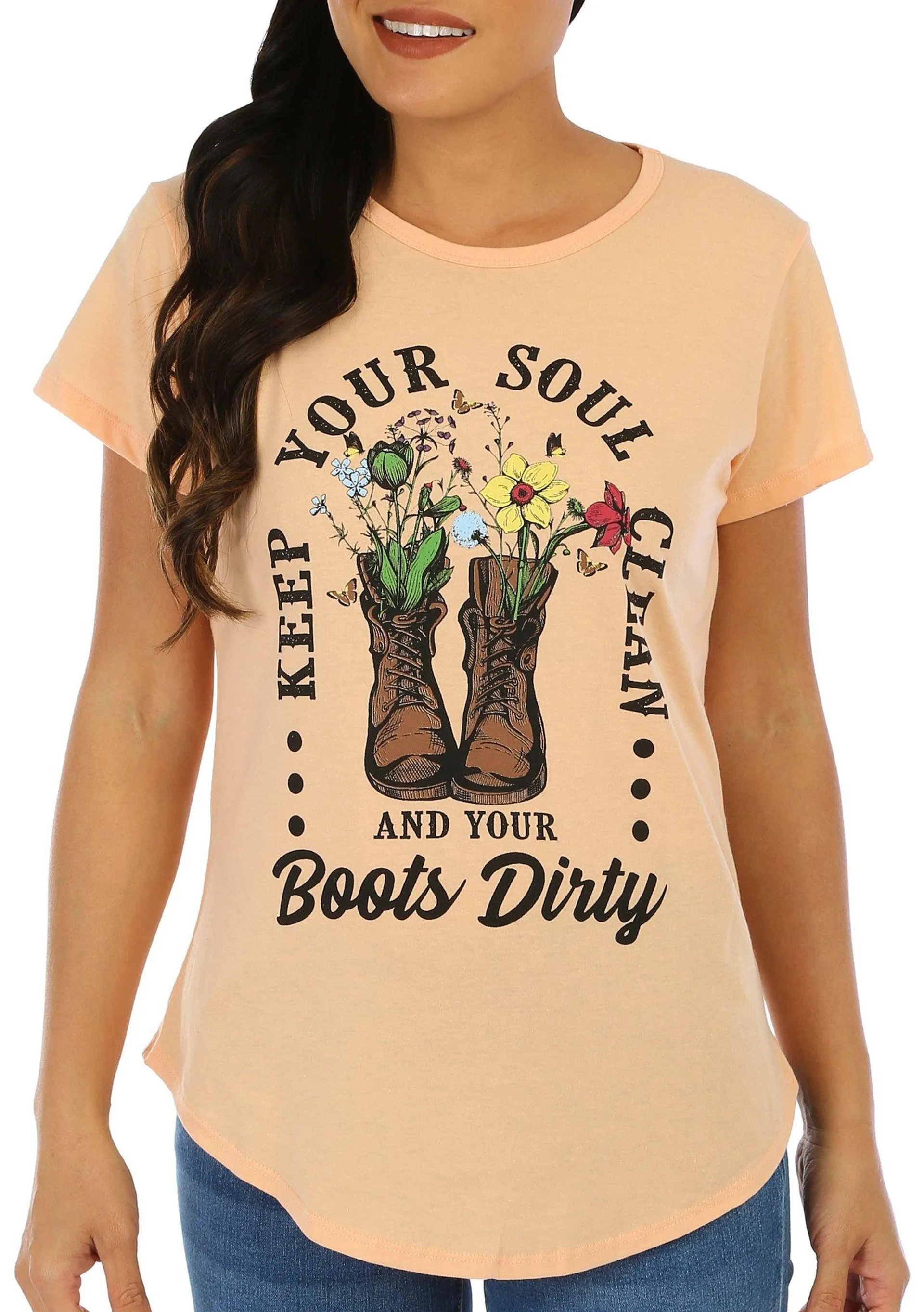 Jantzen Womens Floral Boots Coast Short Sleeve T-Shirt