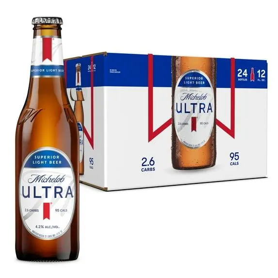 Michelob ULTRA Superior Light American Lager Beer, 24 Pack 12 fl oz Glass Bottles 4.2% ABV