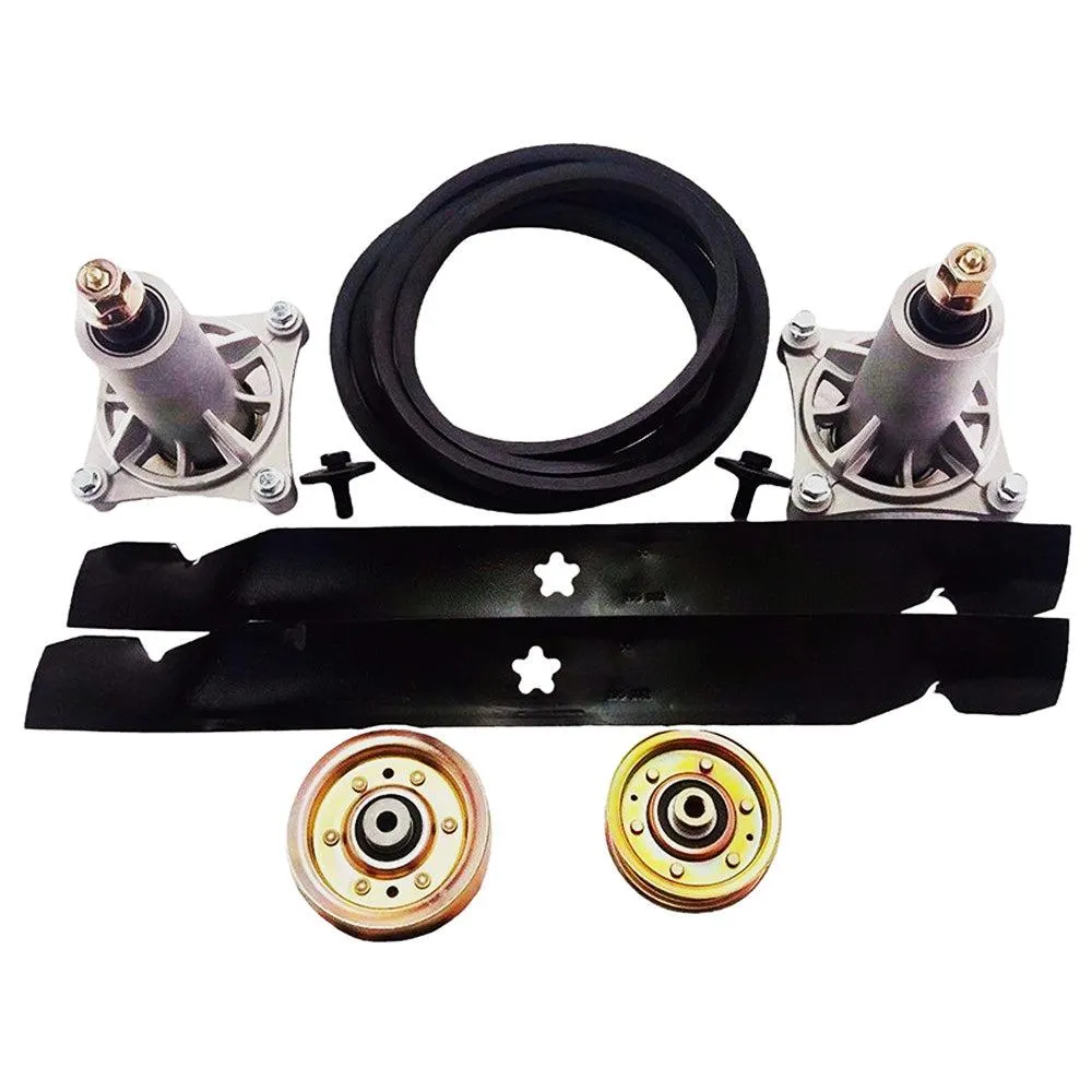PROVEN PART REBUILD KIT REPLACES 42 INCH DECK LAWN TRACTOR BLADES KEVLAR BELT SPINDLES IDLER PULLEYS 936060 21547188 21547298 21547281...
