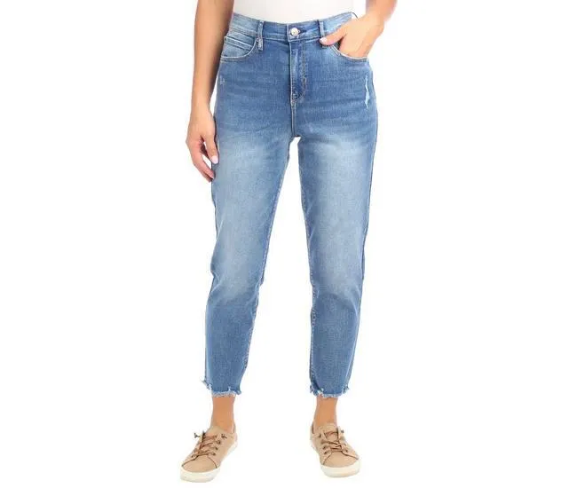 Womens Deconstructed Skinny Chew Hem Jeans