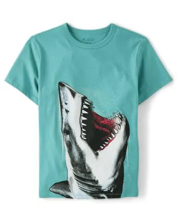 Boys Shark Mouth Graphic Tee - clear aqua