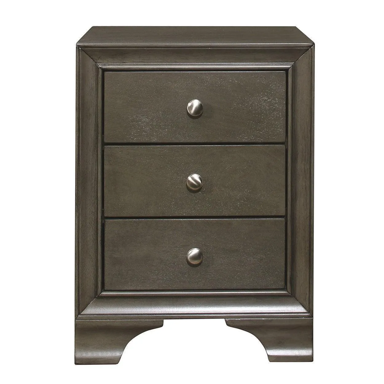 Mesita de noche de 3 cajones, 2 puertos USB, aleta gris