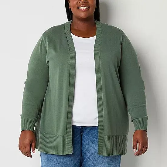 St. John's Bay Plus Womens Long Sleeve Open Front Cardigan
