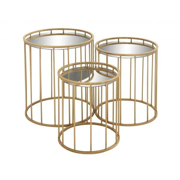 Set of 3 Gold Metal Contemporary Accent Table, 22", 20", 18"