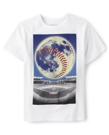 Boys Baseball Moon Graphic Tee - white