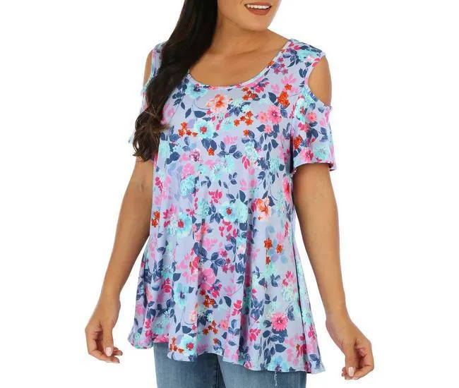 Womens Flower Print Cold Short Sleeve Top
