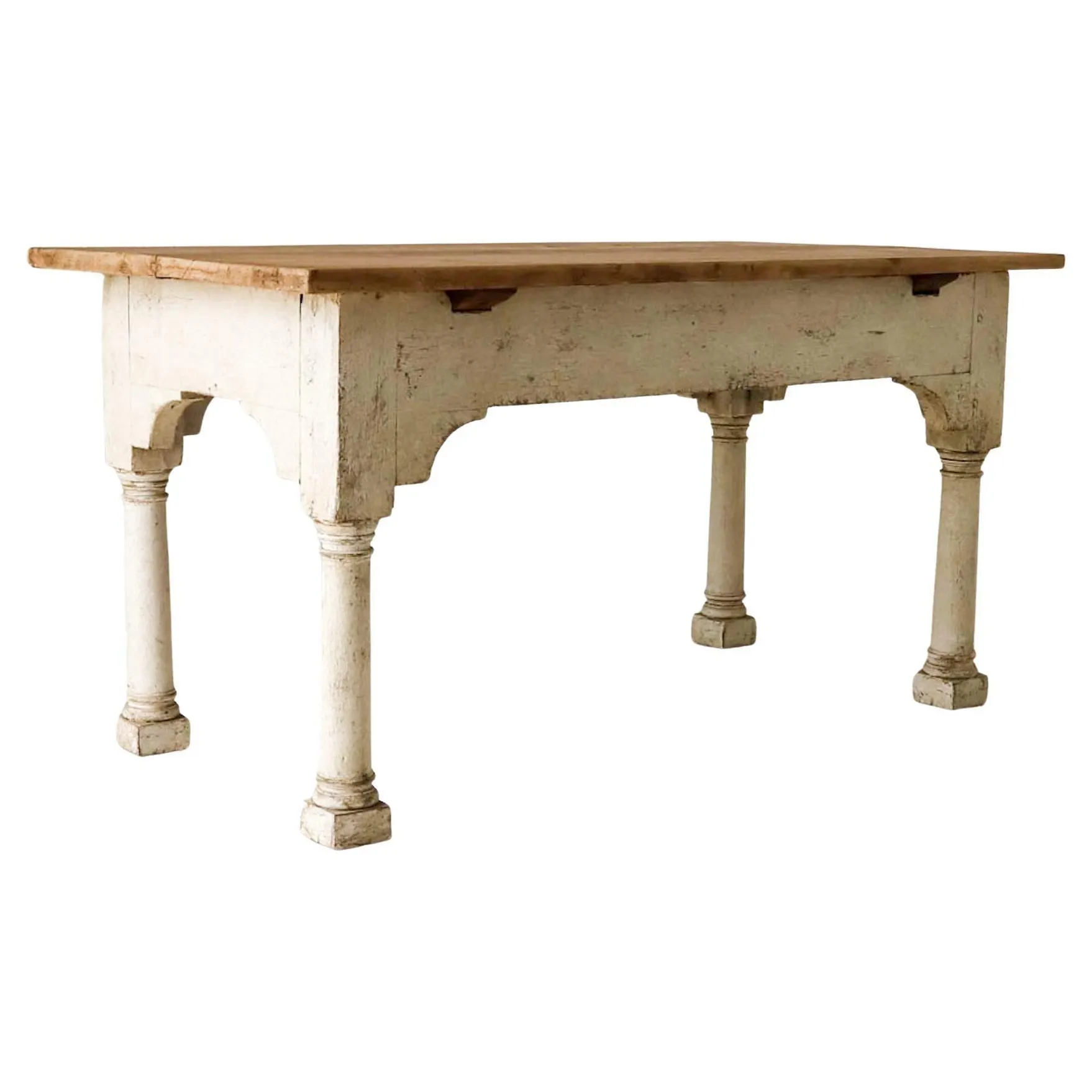 Inglés c1880 Lutyens Style Lift Off Scrub Top Pine Prep/Serving Table Oak Base