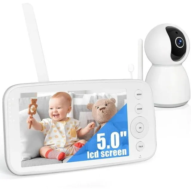 AEEZO Baby Monitor Camera, 5 inch HD Video Monitor 1080P Camera+ IR Night Vision, 30-Hour Battery, Two Way Audio and VOX Mode, Temperature Sensor and 8 Lullabies, Ideal Gifts