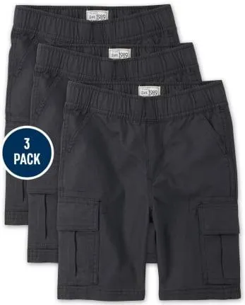Boys Husky Pull On Cargo Shorts 3-Pack - washed blk