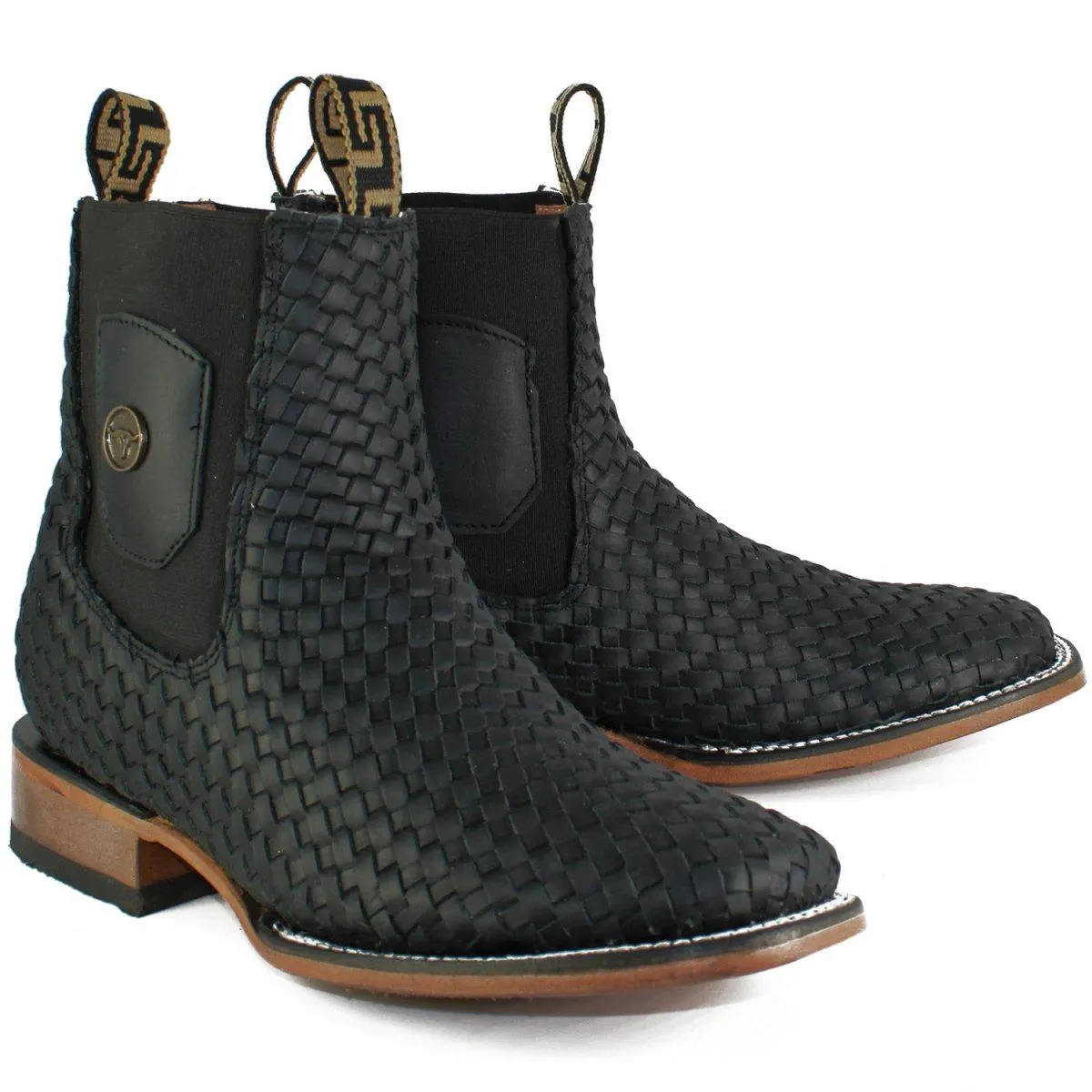 Botines Charros Hooch Punta Cuadrada de Petatillo Original Negro