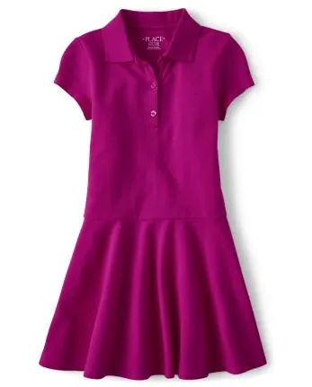 Vestido tipo polo de piqué de uniforme para niñas - aurora pink