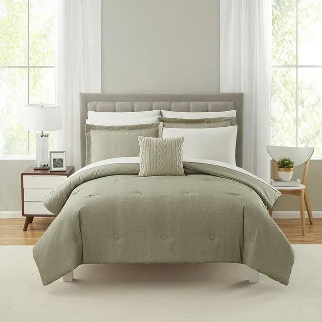 Mainstays 7 Piece Beige Bed in a Bag Comforter Set with Sheets, Twin-XL