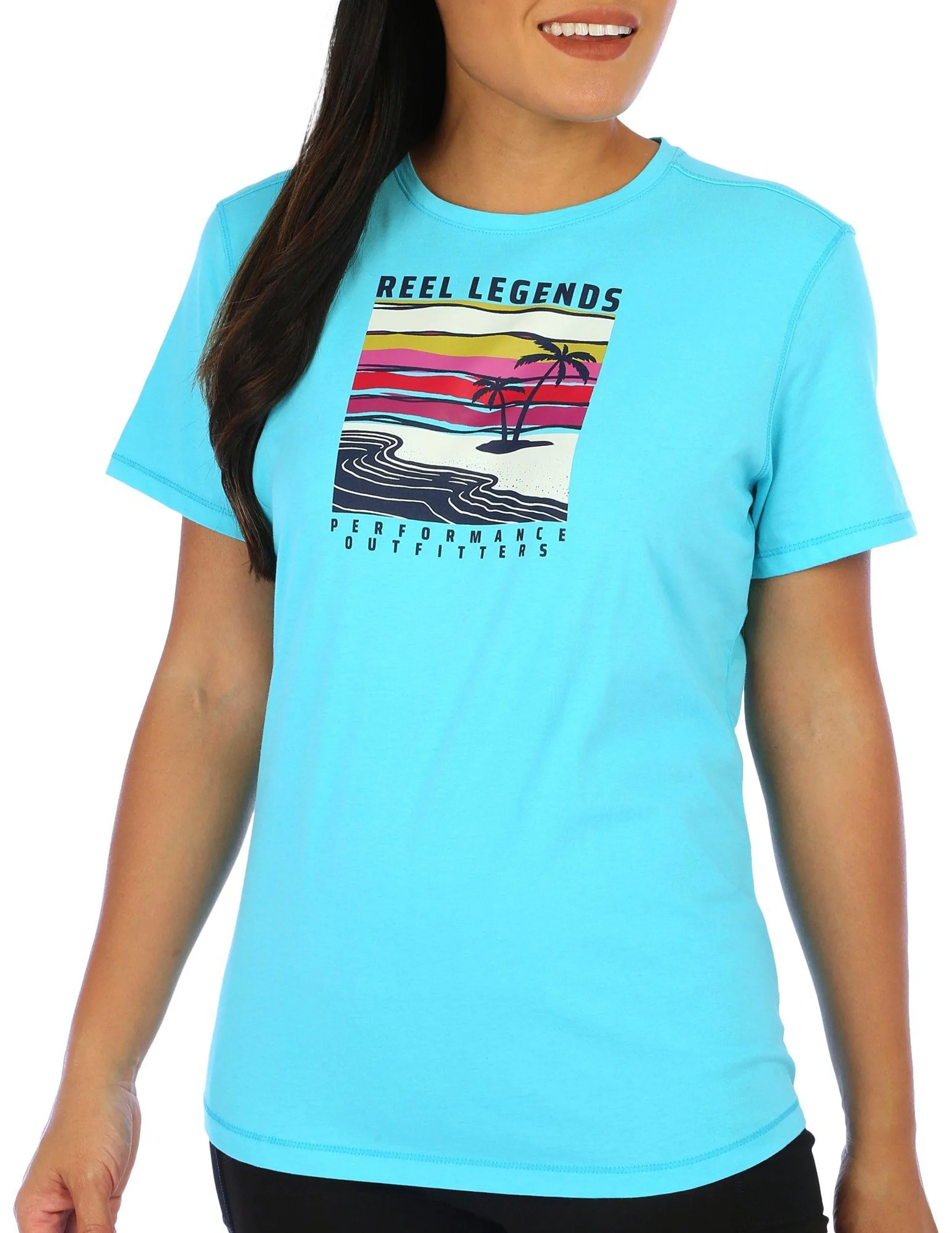 Reel Legends Womens Solid Crew Neck Graphic Tee