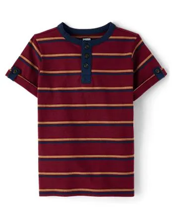 Boys Striped Henley Top - Classroom Cutie - rubine