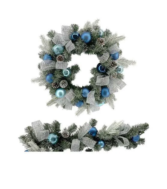 Coordinating Holiday Blue Bauble & Balsam Wreath & Garland