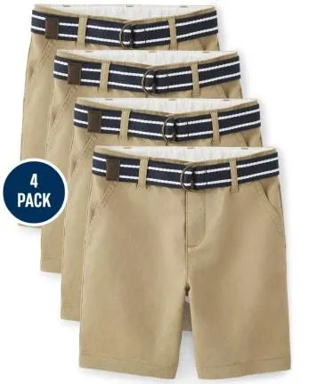 Boys Stain And Wrinkle Resistant Belted Chino Shorts 4-Pack - Uniform - sesame