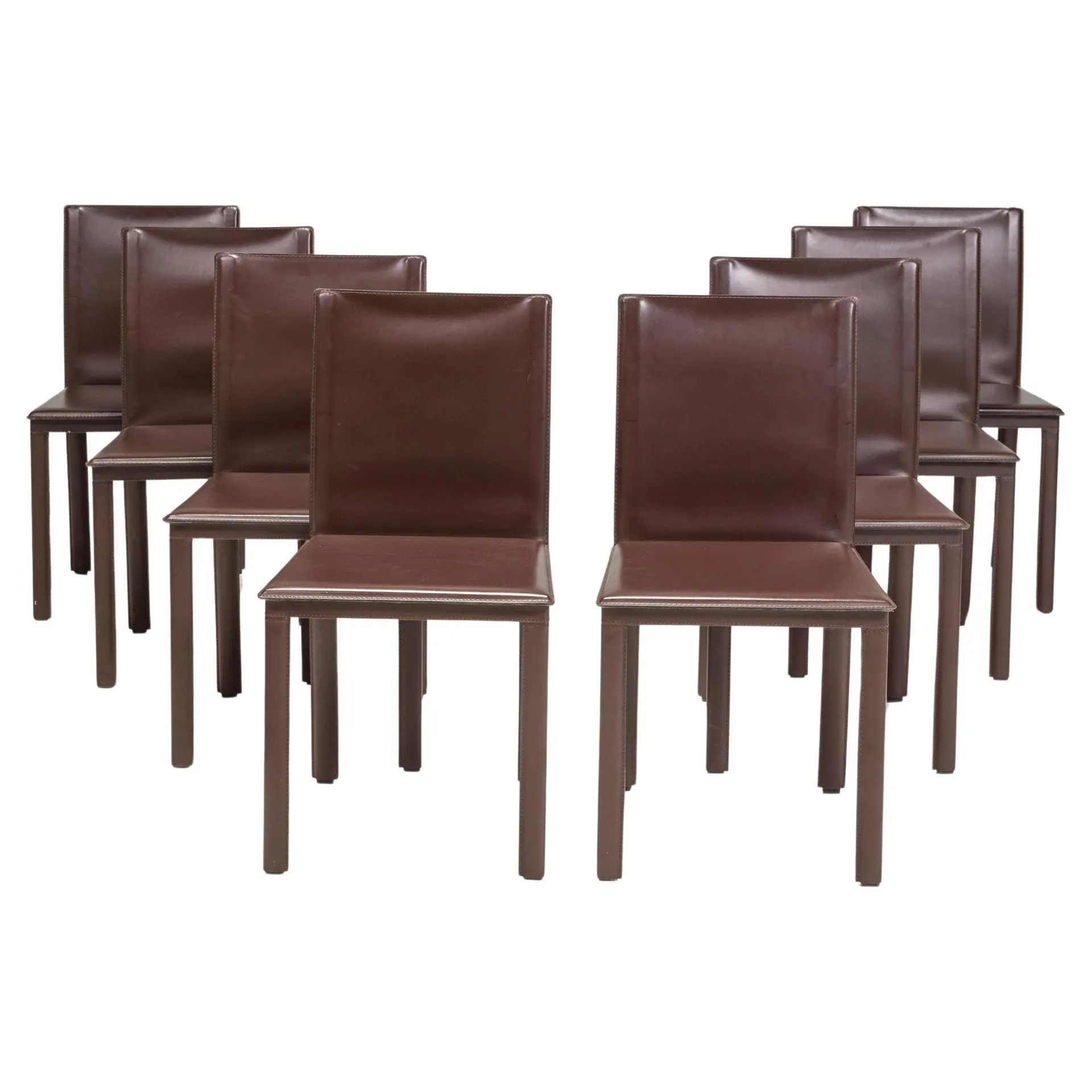 Riva 1920 Brown Leather Dining Chairs, Set of 8