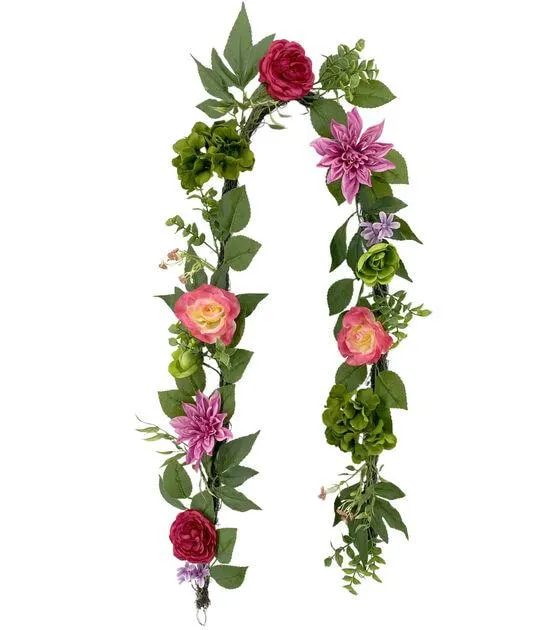72" Spring Red Rose & Pink Dahlia Garland by Bloom Room