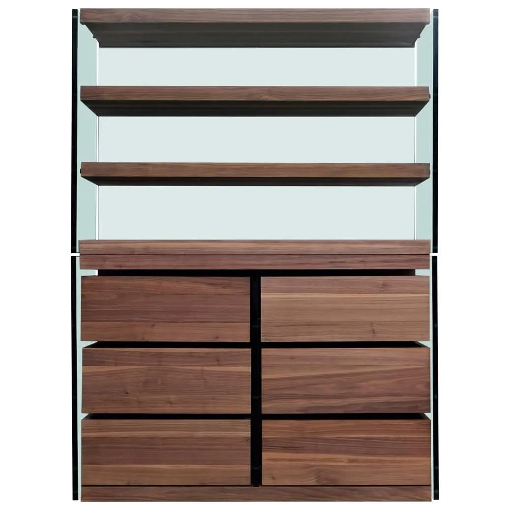 Armario contemporáneo con estructura de acero italiano, nogal negro y detalles de cristal