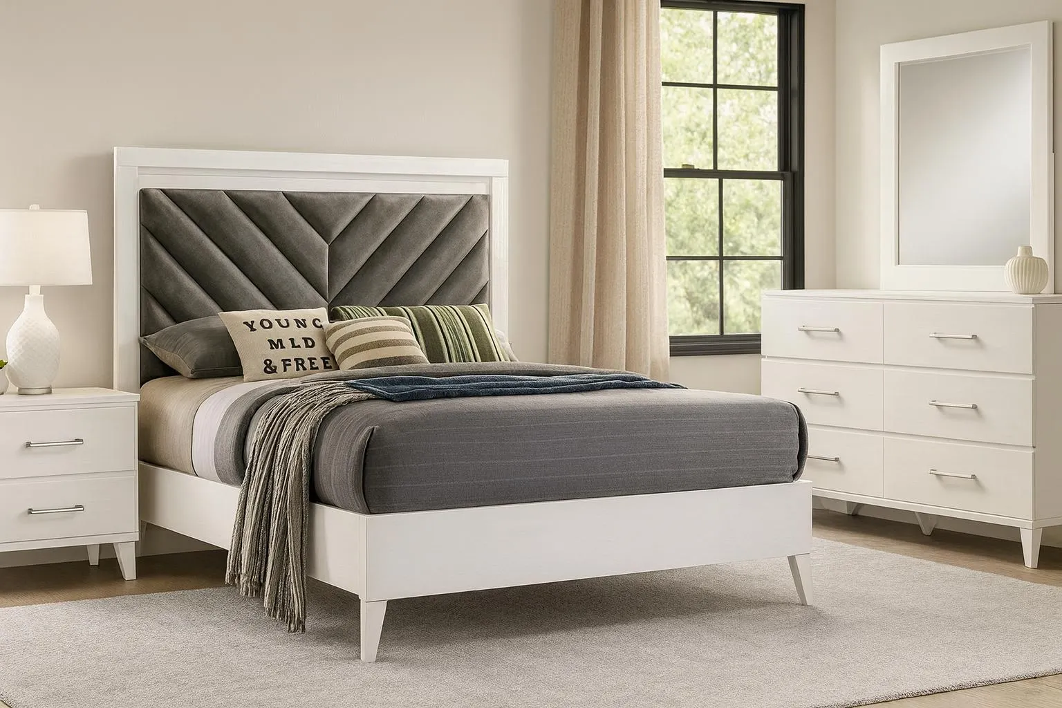 4-Piece Bedroom Set with Queen Bed, Dresser, Mirror and Nightstand by Best Home - White