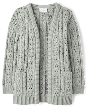 Girls Open Front Cardigan - h/t mist