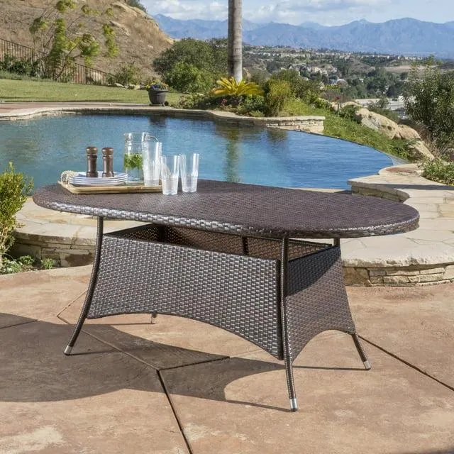 Noble House 69" Iron Durable Outdoor Dining Table, Multi Brown
