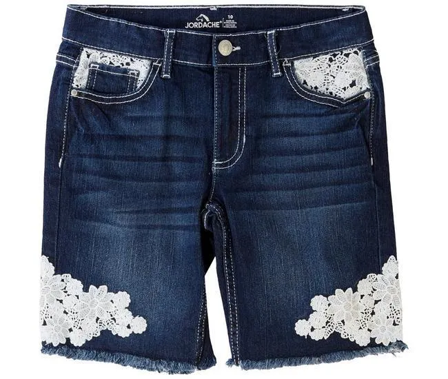 Big Girls Floral Chrochet Bermuda Denim Shorts