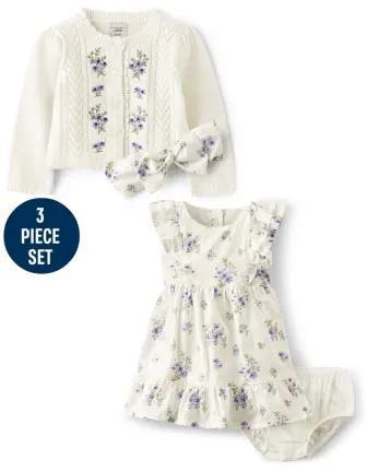 Baby Girls Floral Dress 3-Piece Outfit Set - Homegrown by Gymboree - bunnys tail