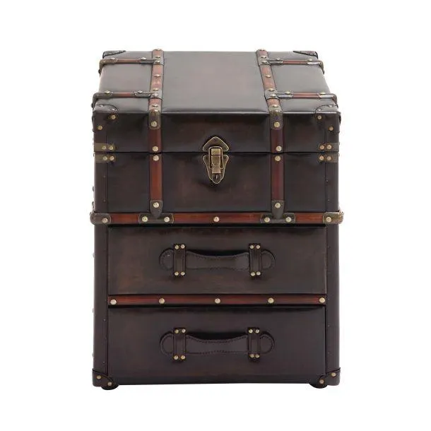 Traditional 23" Faux Leather Cabinet with 2 Drawers Buckle Hinged Top by Marisol + Daisy - Dark Brown