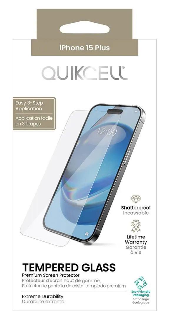 Protector de Pantalla de Vidrio Templado Quickcell para iPhone 15 Plus