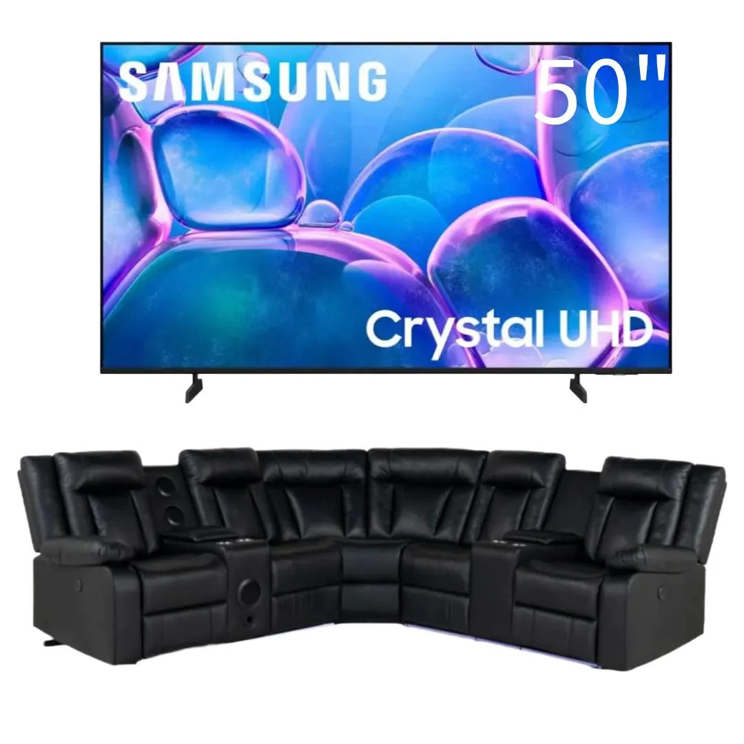 Bundle: Kelley Black Sectional Sofa with LED + Samsung 50" Class U7900F LED Crystal UHD 4K Smart TV