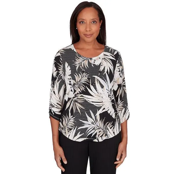Womens Alfred Dunner Opposites Attract Knit Leaves Blouse