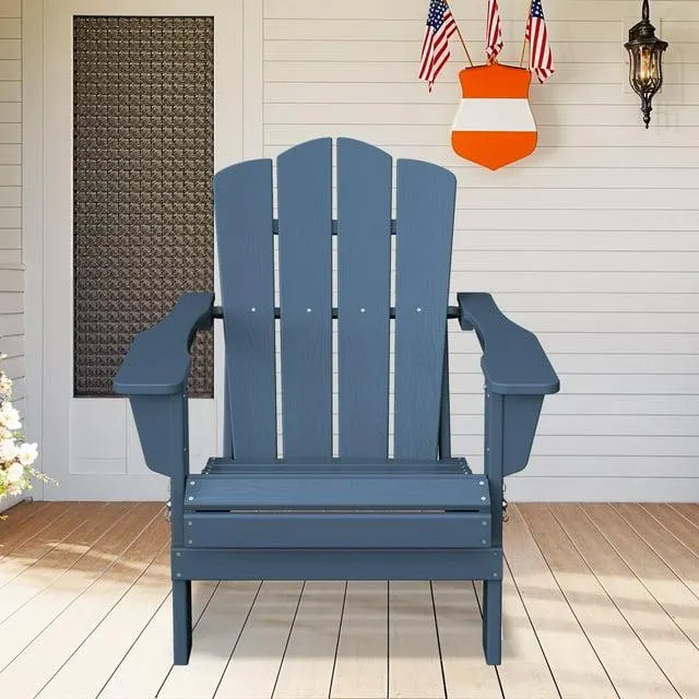 JUSTLET Adirondack Chair, Plastic Folding Outdoor Patio Chairs, Outside HDPE Chairs for Lawn, Yard, Navy Blue