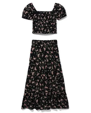 Tween Girls Floral 2-Piece Outfit Set - black