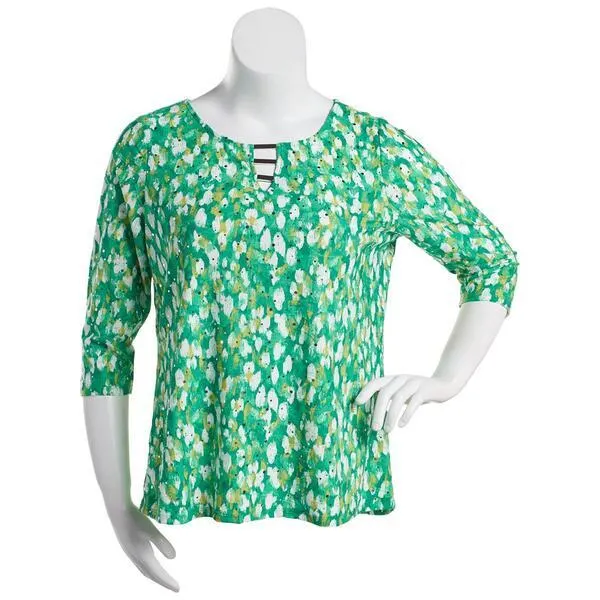 Womens Emily Daniels 3/4 Sleeve Bar Neck Abstract Jacquard Blouse