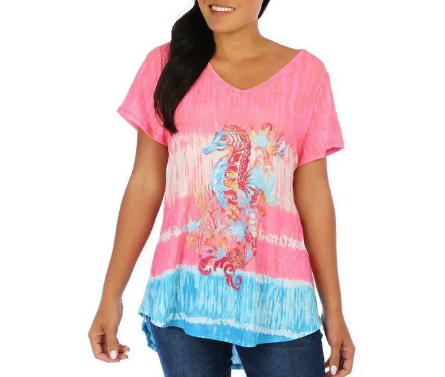 Womens Seahorse V-Neck Short Sleeve Top