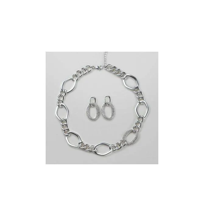 Bold Pavé Chain Link Necklace and Earring Set