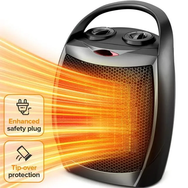 KISSAIR Compact 950W/1500W Space Heater with Thermostat - ETL Certified Ceramic Portable Heater Fan, Ideal for Home/Dorm/Office/Kitchen, Black