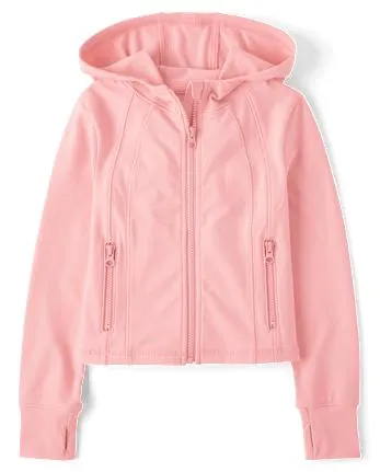 Girls Zip Up Hoodie - fuzzy pink cl