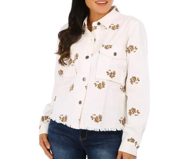 Womens Frayed Embroidered Jacket